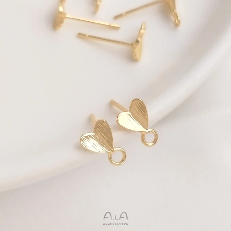 1 Pair 14K Gold Drawing Small Peach Heart with Rings Love Stud Earrings 925 Silver Needle Handmade DIY Ear Material | Украшения и