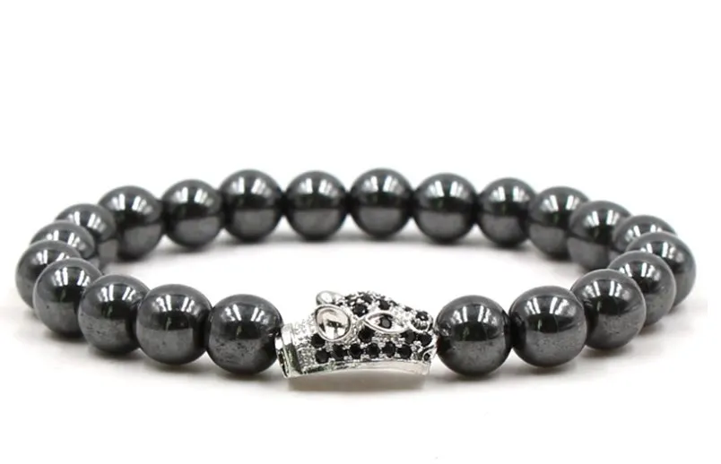 Браслет с гематитовыми бусинами 8 мм kyj4 серебристый золотой медный головкой