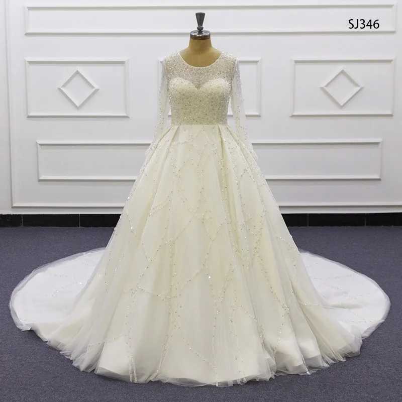 

Eslieb High-end Custom made Full beads Sweetheart Court Trian Wedding dress Long sleeves Muslim Wedding dresses China