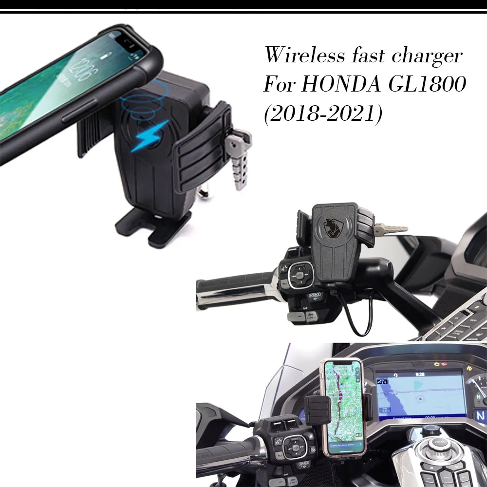 

GPS Phone Holder With 15W Wireless Fast Charger Support Bracket For HONDA GL1800 Gold Wing Tour DCT Airbag 2018-2021 2020 2019