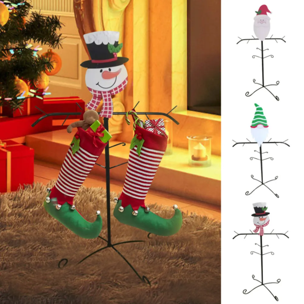 

Christmas Stocking Holder Stand Christmas Metal Tree Branch Shape Sock Rack Household Decorations Santa Claus Snowman Pattern