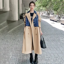 Women Windbreaker Spring Autumn Splicing Korean Long Jacket Design Fashion Loose Trench Coat Female 