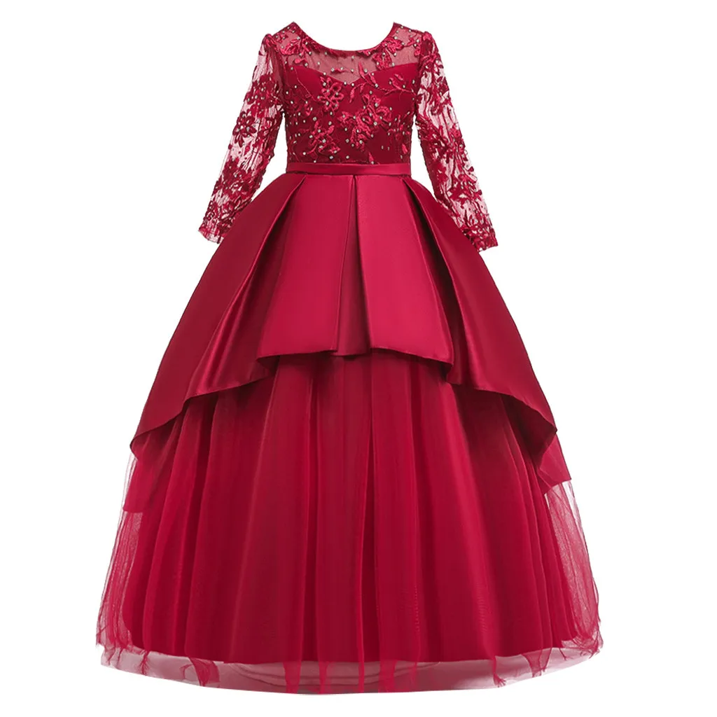 Детское кружевное платье принцессы с бантом для девочек на свадьбу