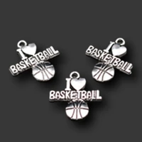 15pcs silver plated i love basketball tag pendants diy charms hip hop sports jewelry bracelet keychain metal accessorie 2120mm