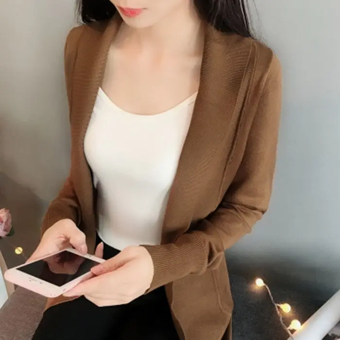 

Cardigan Jacket Women's middle long size long sleeve T-shirt with spring and autumn new lazy sweater loose Korean version