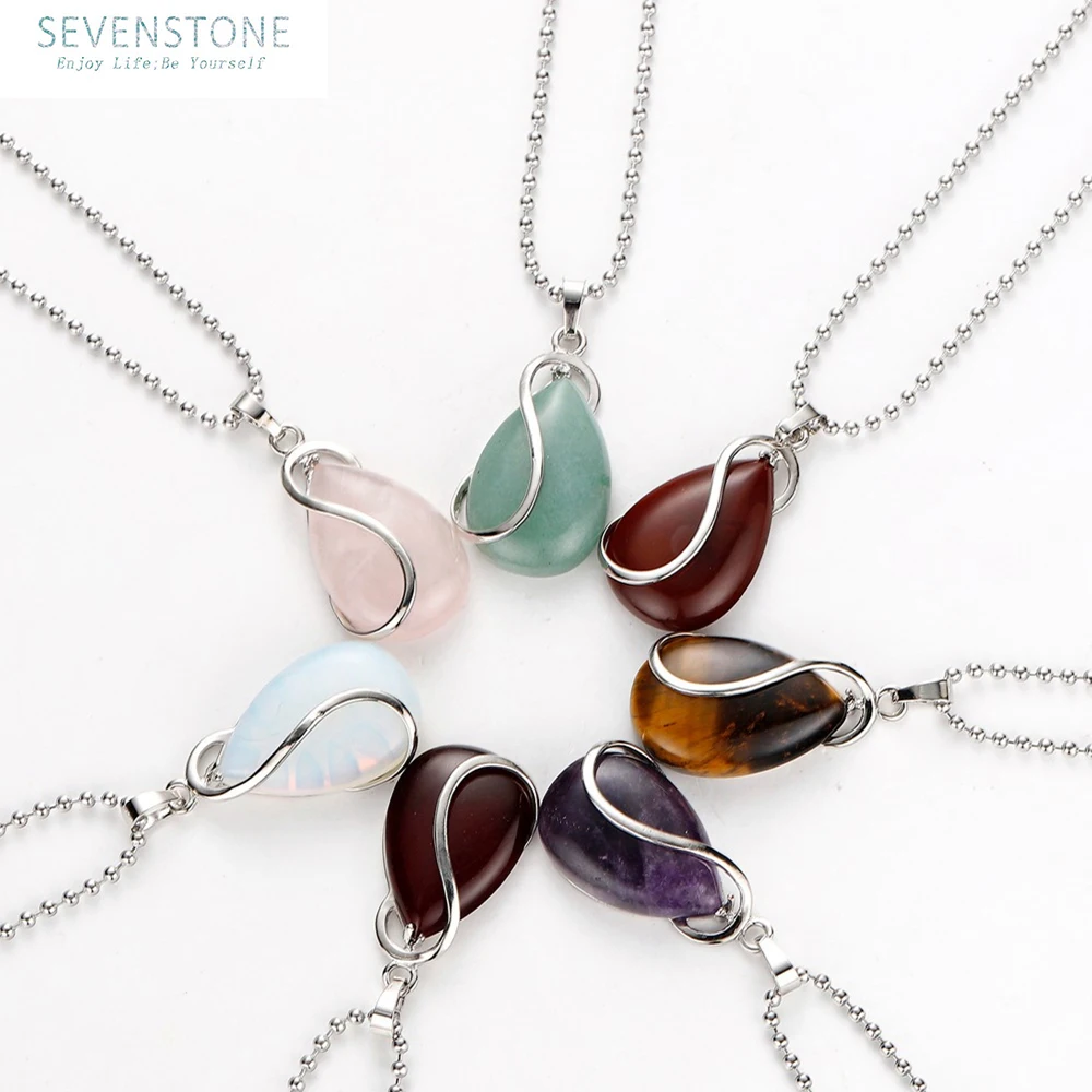 SEVENSTONE женский кулон ожерелье рейки натуральный камень ангел капли воды S