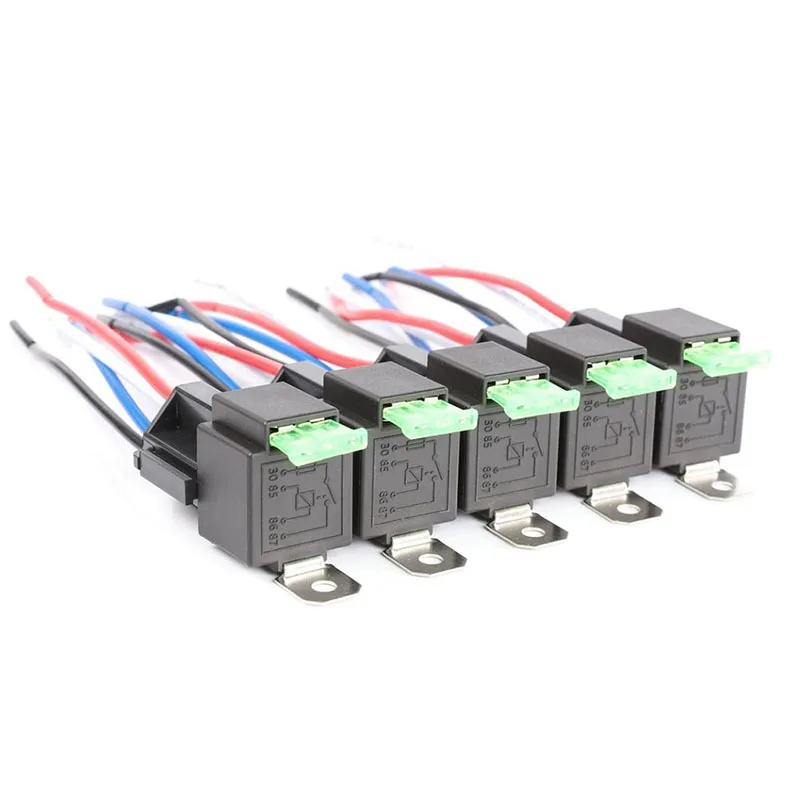 

6pcs 5-Pin SPST Automotive Electrical Relays with 14AWG Wires Car Fuse
