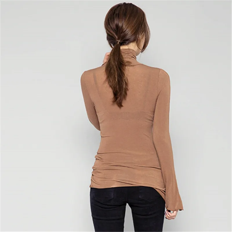 Весенний пуловер водолазка женская футболка однотонная Повседневная женские