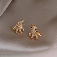 2021 new cute animal stud earrings for women temperament horse kitten owl pearl rhinestone earring girls birthday party jewelry