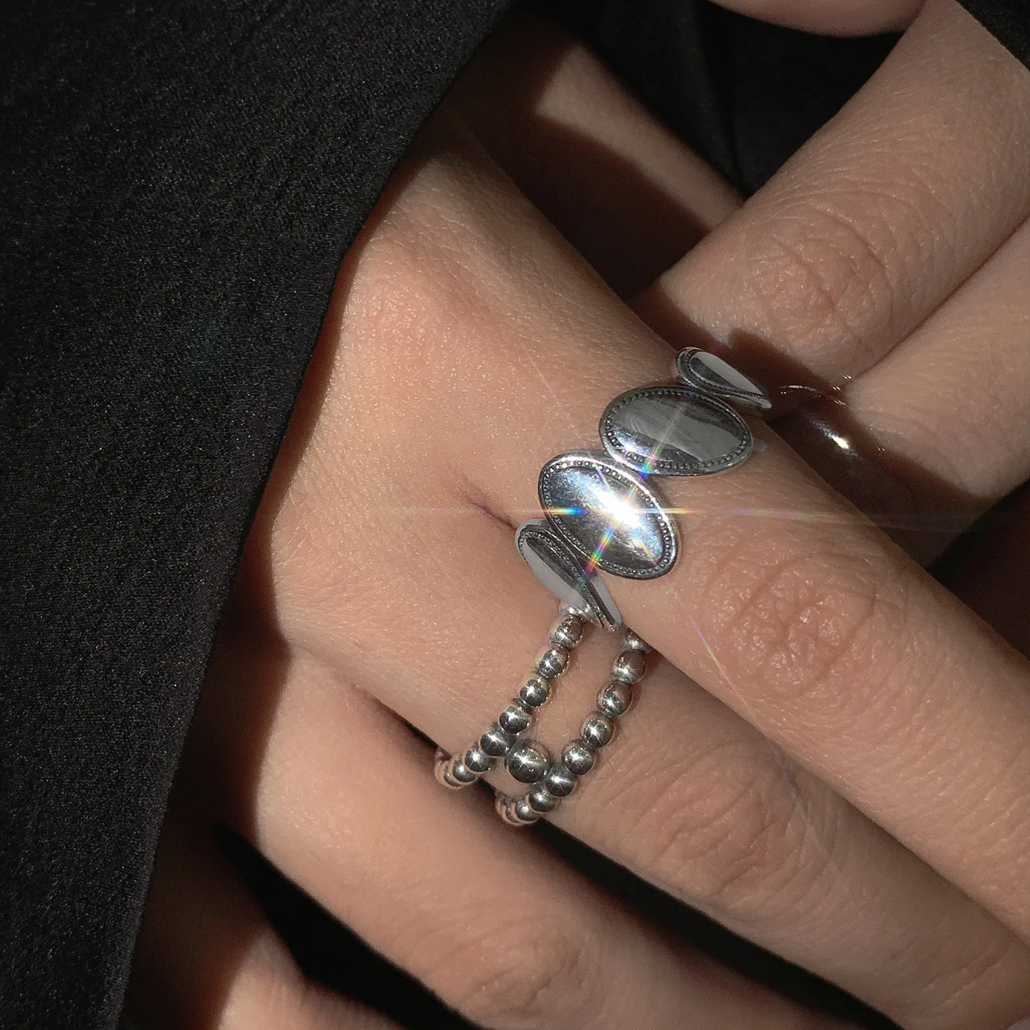 

FMILY Minimalist 925 Sterling Silver Personality Oval Irregular Ring Retro Fashion Geometric Jewelry for Girlfriend Gift