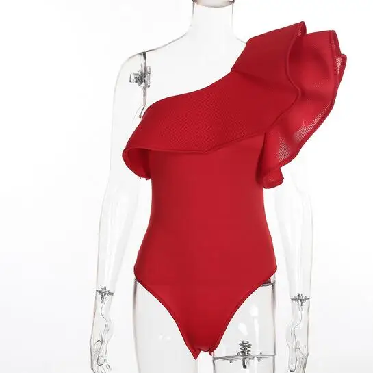 2019 летний Боди Женский сексуальный комбинезон с оборками черный белый красный