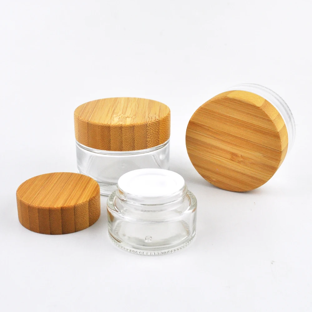 

Bamboo cosmetic container bamboo jar with lids 30ml/50ml clear glass jar with bamboo lid,Cosmetic 50g glass jar with bamboo lids