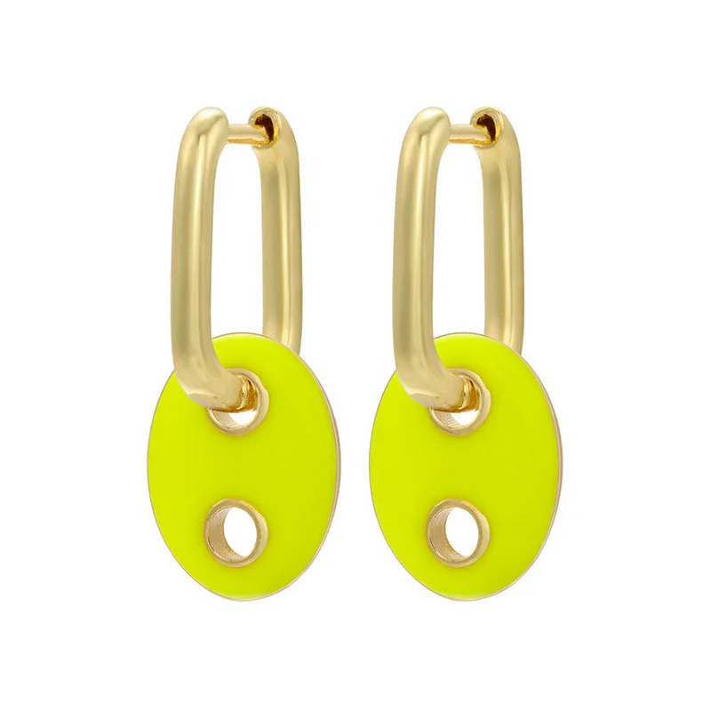 

CANNER Minimalist Earrings For Women Girls Brincos Dripping Pig Nose Rectangular Earrings With Yellow Green 9 Colors Huggie 2PCS