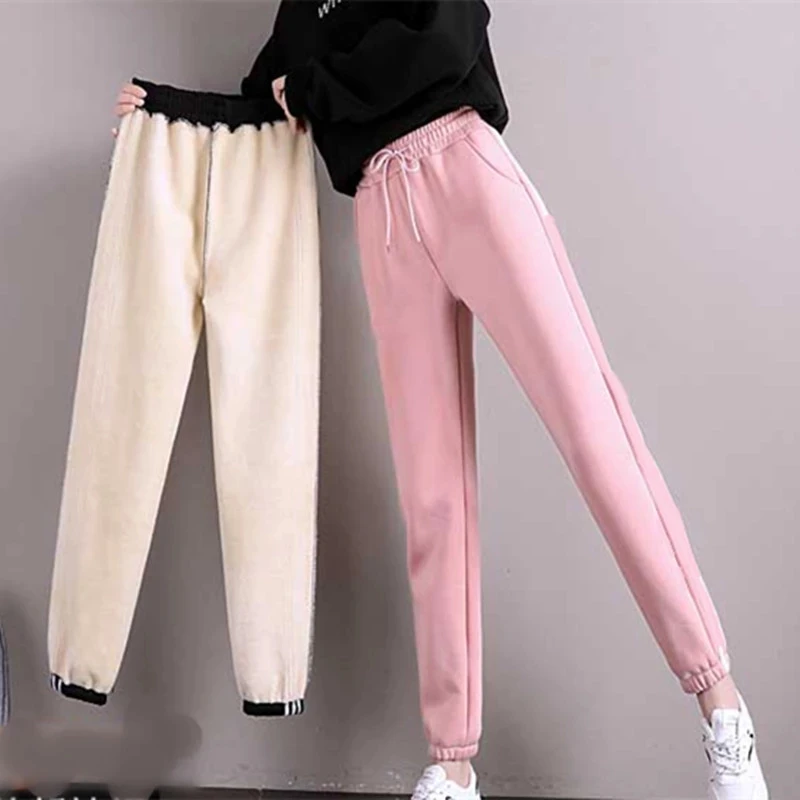 

Women Pants Thicken Fitness Casual Pants Solid Color Waist Band Wide Loose Women's Pants Leggings Winter