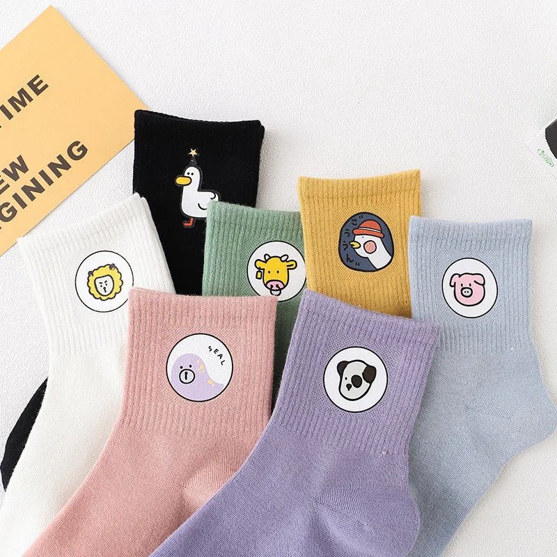 

3 Pairs Lot Spring Fashion Cute Female Cotton Socks Printed Cartoon Animals Socks Women Lovely High Quality Gift Long Set Socks
