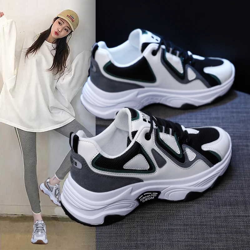 

Женские кроссовки на платформе, удобные повседневные кроссовки из ПУ кожи, для бега и тенниса, 2022