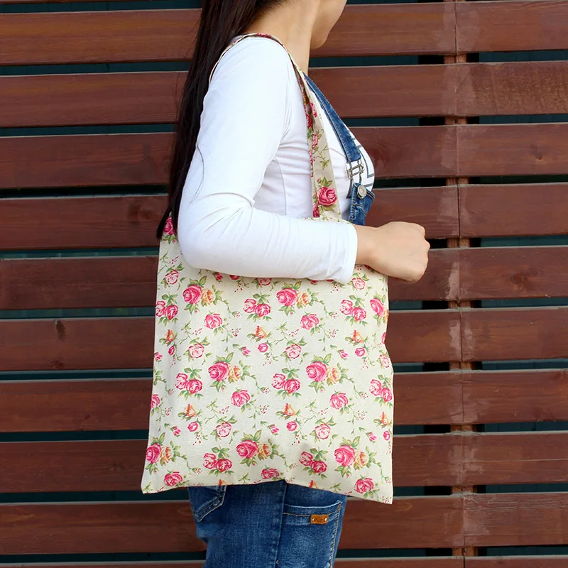 Женская хлопковая Льняная сумка на плечо с цветами для хранения ручной работы