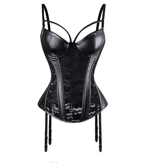 

Sexy Corset Lingeries PU leather Korse Suspender Gorset Padded Cup Korsett Plus Size Lace Bustier Night Club Wear Corselet Sexi