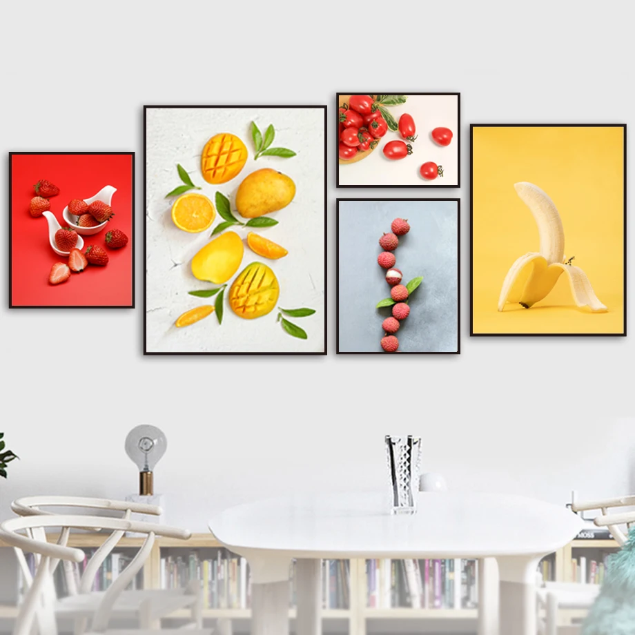 Свежие скандинавские постеры и принты клубника банан манго личи томатный холст