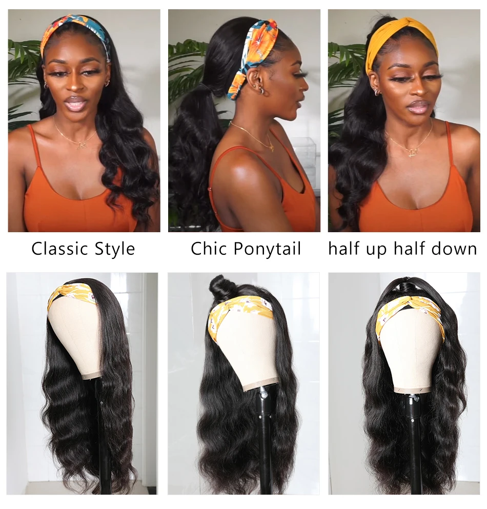 Cranberry Hair Body Wave Headband Wig Human Easy Half Remy Peruvian Natural Color Full Machine | Шиньоны и парики