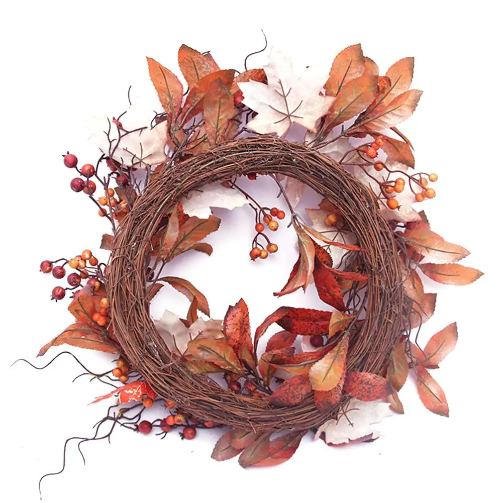 Осенний кленовый лист ягодный венок Хэллоуин День благодарения домашний декор