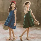 Детское однотонное платье для девочек-подростков, повседневное свободное платье без рукавов, с оборками в несколько рядов, в стиле ретро