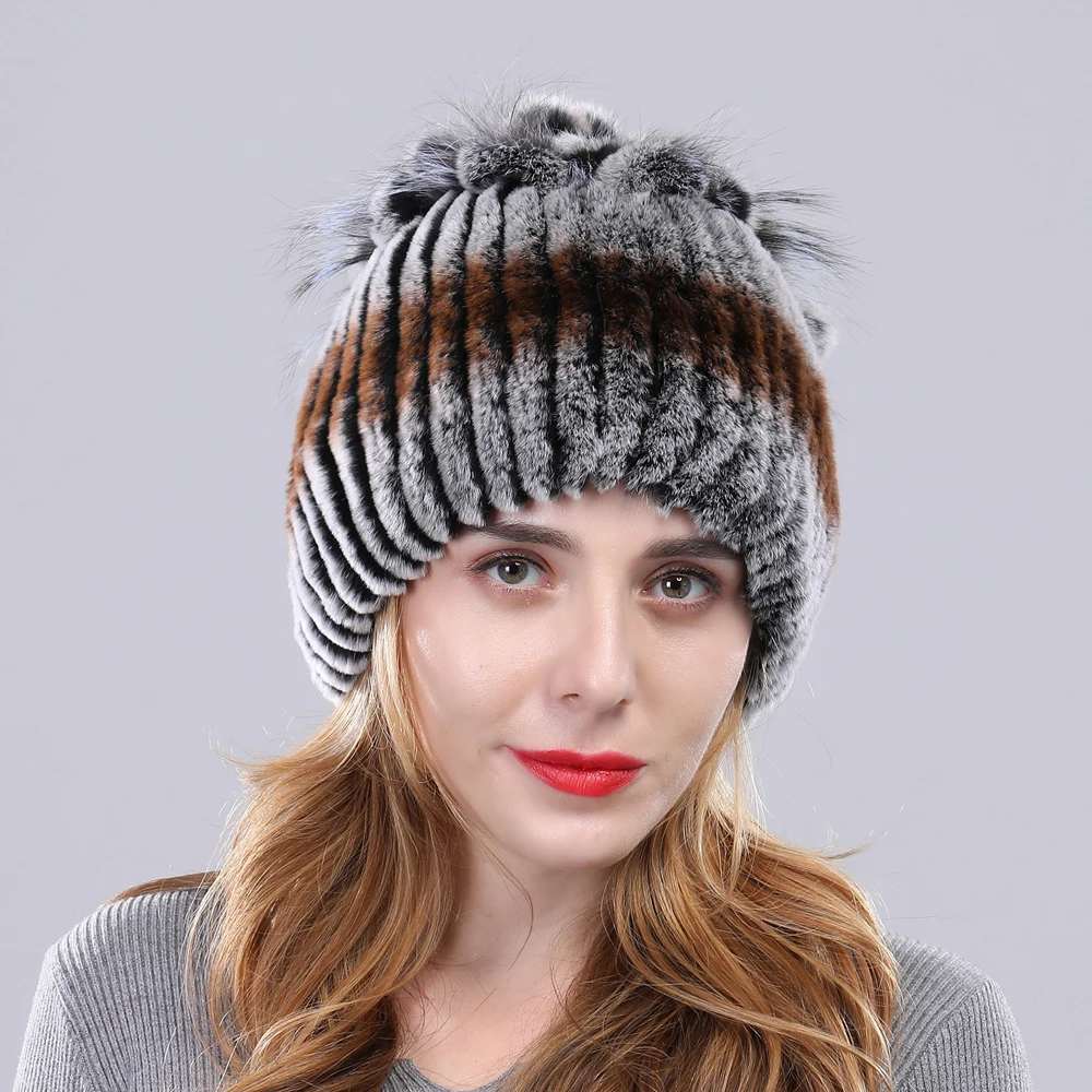 Женская зимняя меховая шапка из натурального кролика рекс меха лисы русские