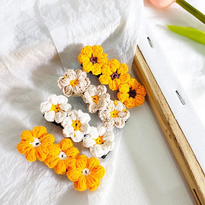 Женские заколки для волос ручной работы корейские из шерстяной пряжи с цветами