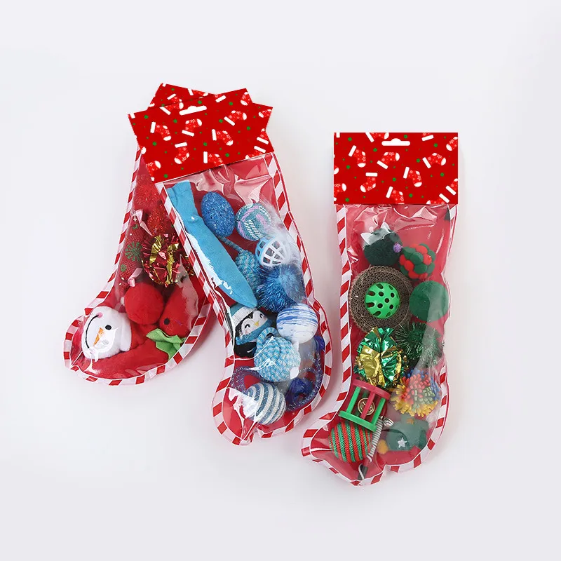 Cat Toy Christmas Socks Plush Padding Built-in Sound Device Elastic Line Mouse Decoration Pet Tool | Дом и сад