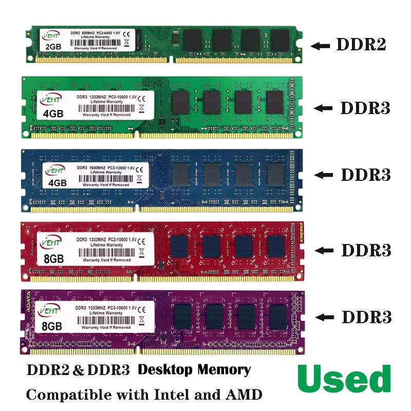 Память DIMM для ПК б/у, ОЗУ DDR2 2 ГБ 800 МГц 667 МГц 240 МГц, Память DIMM для AMD intel 8 ГБ 4 ГБ ddr3 1333 МГц 1600 МГц DDR3 4 ГБ 8 ГБ ОЗУ
