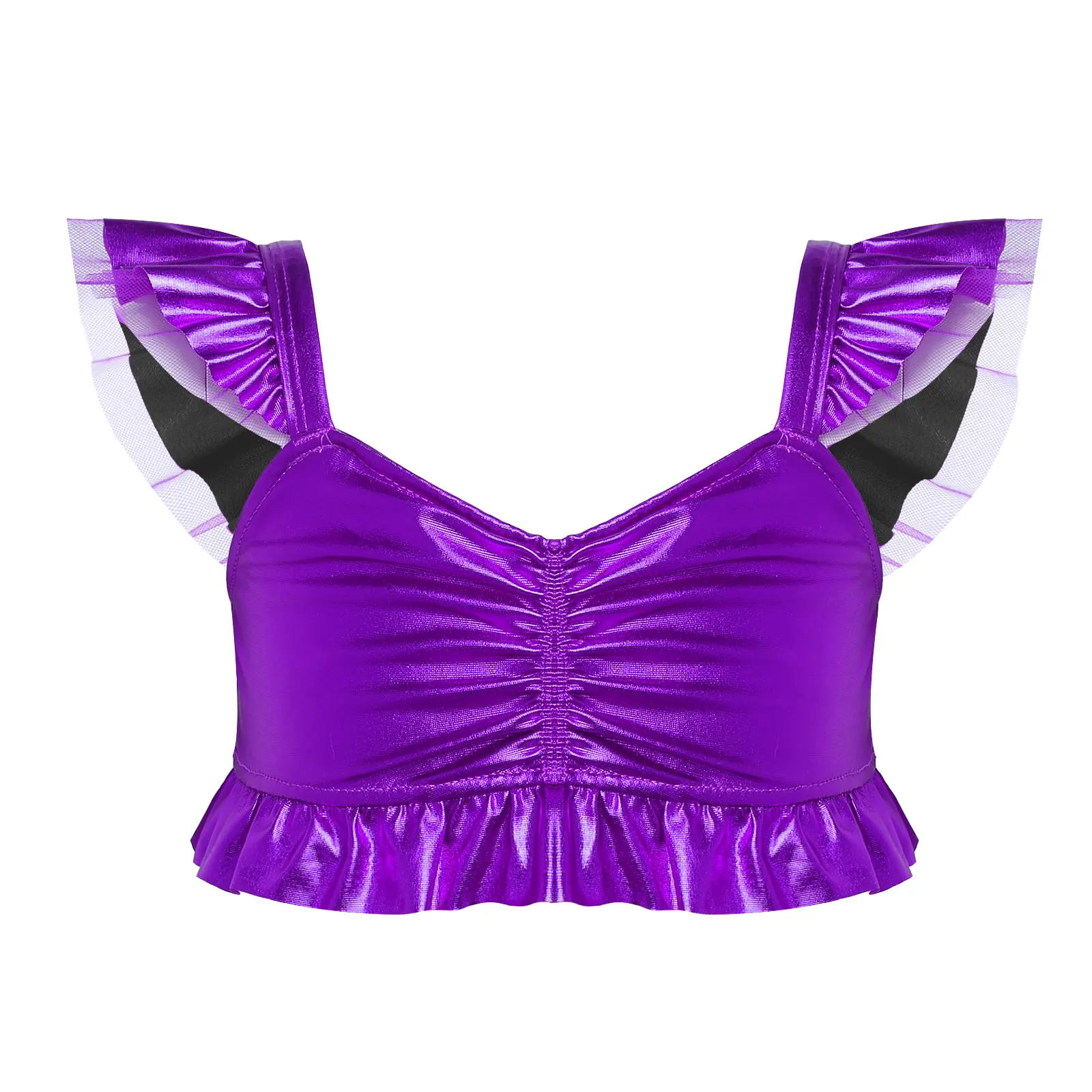 Маленькие дети девочки расклешенный рукав металлик Русалка кроп-топы с