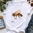 Женская обувь бабочкой и Пчелкой белого цвета с принтом из мультфильма, футболка для женщин, медоносной пчелы Графические футболки для девочек с милым рисунком, одежда для женщин размера плюс с О-образным вырезом NeckKorean Стиль одежда