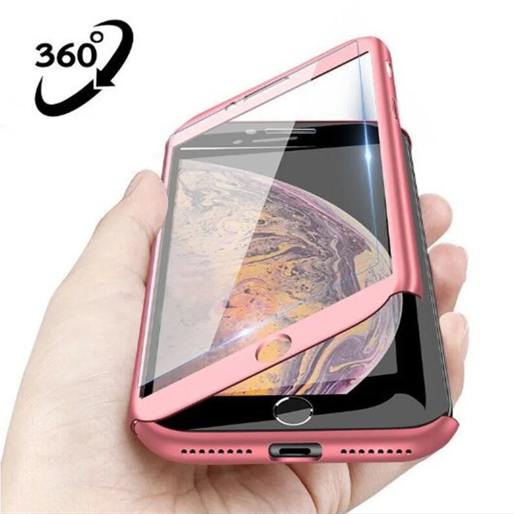 Роскошный 360 Полное покрытие чехол для телефона iPhone X XR XS MAX 6 6s 7 8 Plus с закаленным