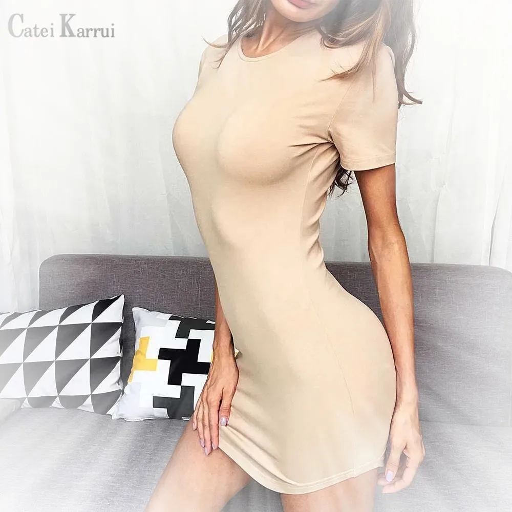 Женское универсальное платье с круглым вырезом и коротким рукавом | Женская