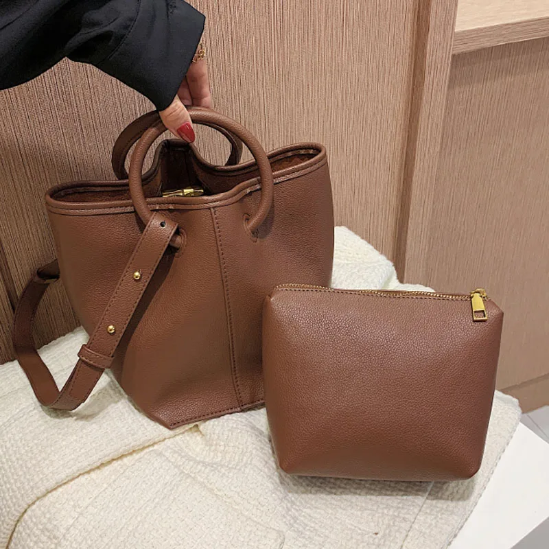 

Винтажная простая сумка, вместительные женские кожаные сумки на плечо, Новинка осени 2021, сумка через плечо, модная текстурная женская сумка-...