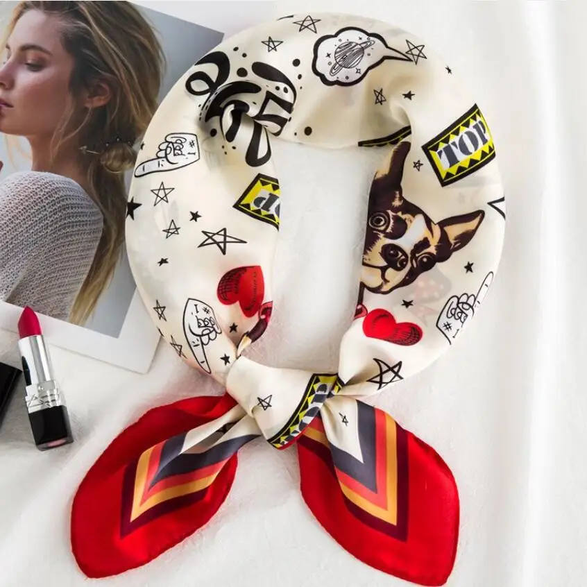 Женский квадратный шарф с мультяшным принтом шейный платок звезд и букв для