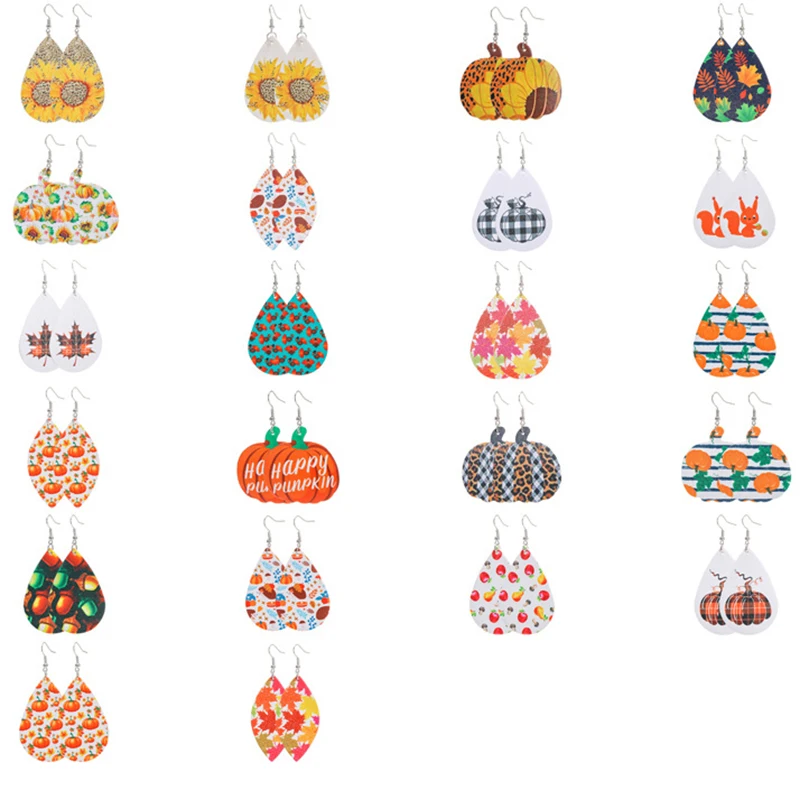 Новинка! Серьги из искусственной кожи с принтом тыквы на День Благодарения