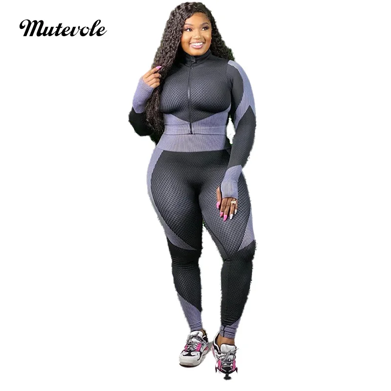 

Женский спортивный костюм из двух предметов, повседневный облегающий костюм из 2 предметов для фитнеса, свитшот на молнии и спортивные штан...