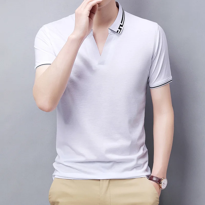 

Polo Shirt Men's 2021 new summer men's T-shirt trend slim fit business short sleeve V-neck thin polo shirt men's wear