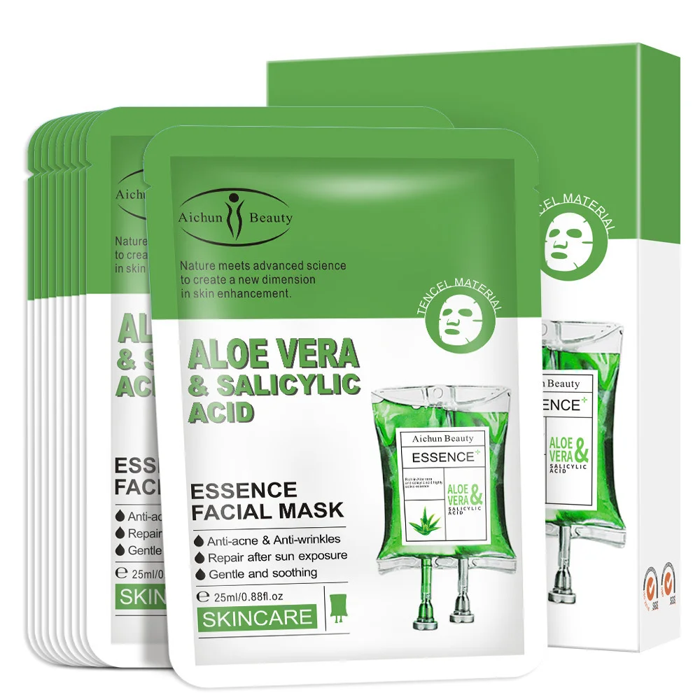

10 Pieces Aloe&Salicylic acid Facial masks Moisturizing Nourishing Anti-Aging Oil-control Soothing Brighten Repair Face mask