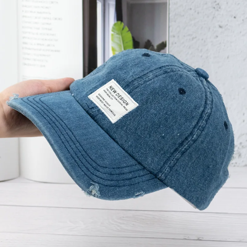 

Hat Female Korean Version of Spring and Summer All-match Wash Hole Light Blue Denim Cap Letter Embroidery Baseball Cap Male Tide