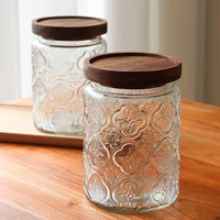 700 ml sealed glass sugar bowl home nuts coffee bean storage bottle embossed glass tea can kitchen food storage container bottle