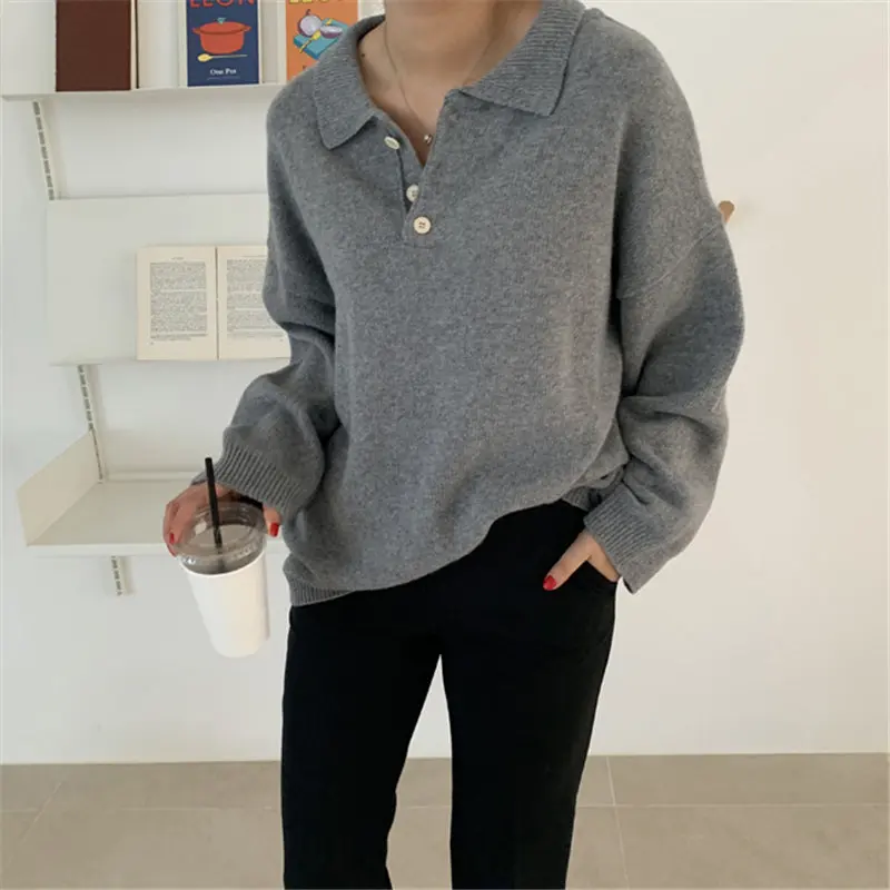 Женский свободный пуловер Alien Kitty повседневный однотонный шерстяной вязаный