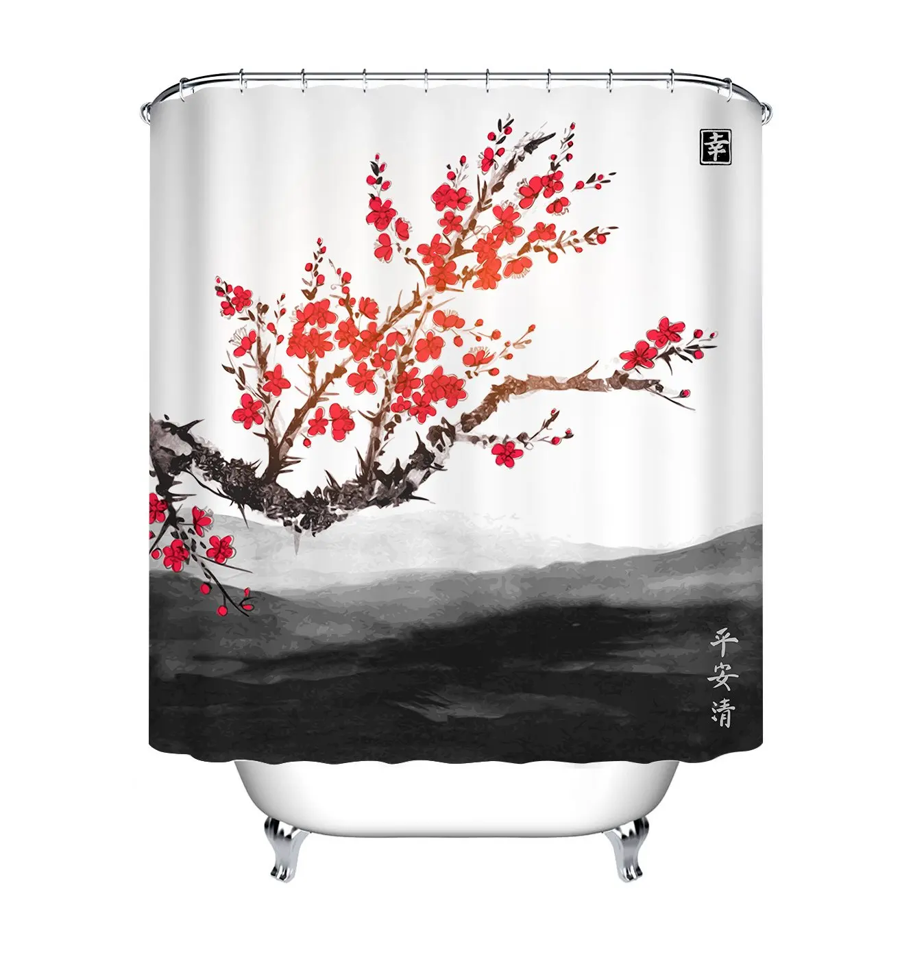Красный весенний цветок Цветение горы ванная комната занавески для душа