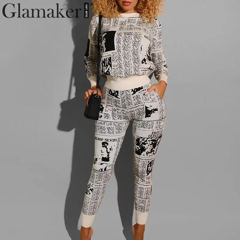 Glamaker с газетным принтом комплект из 2 предметов Вязаный комбинезон уличная