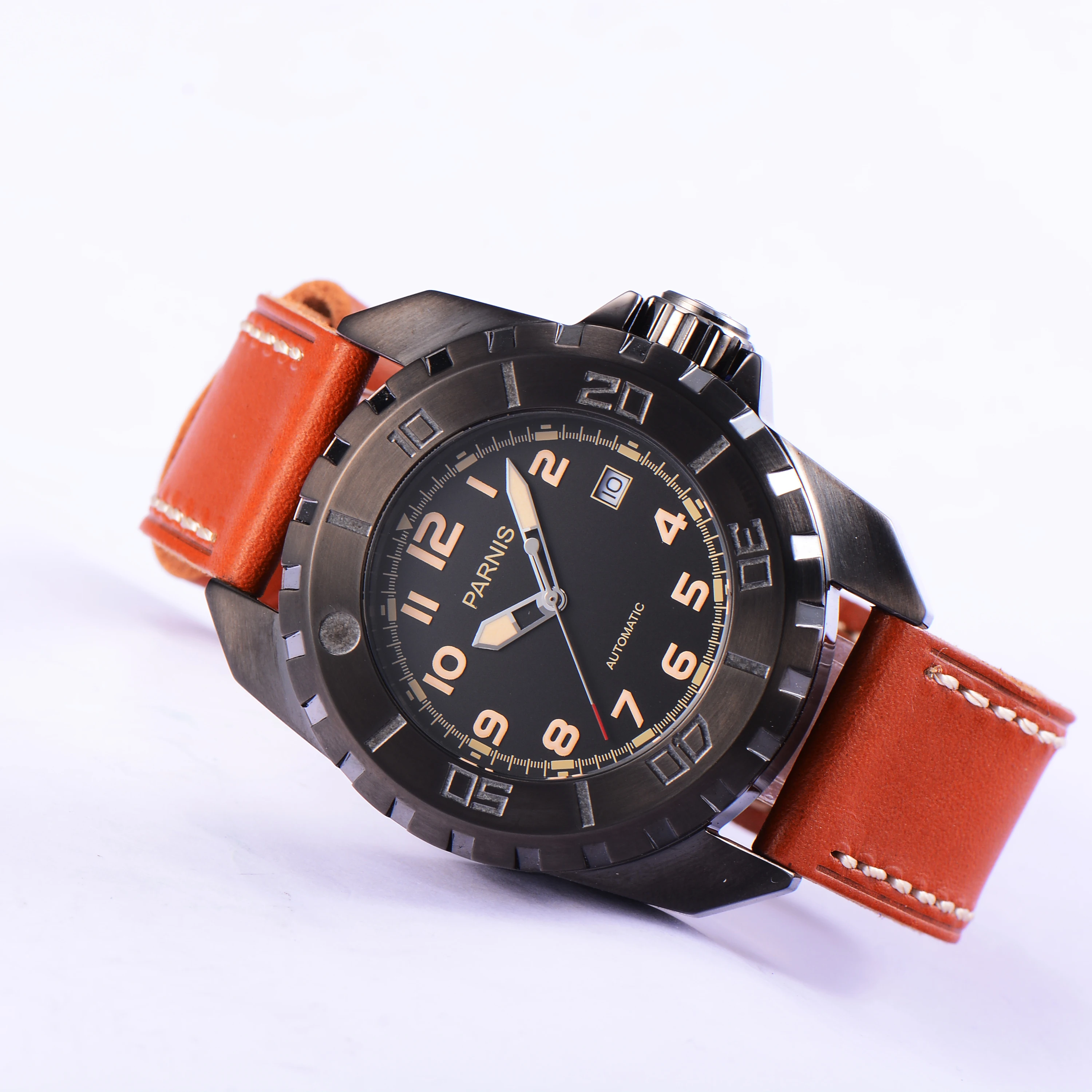 Модные механические мужские часы 44 мм наручные Parnis с автоматической вращающейся