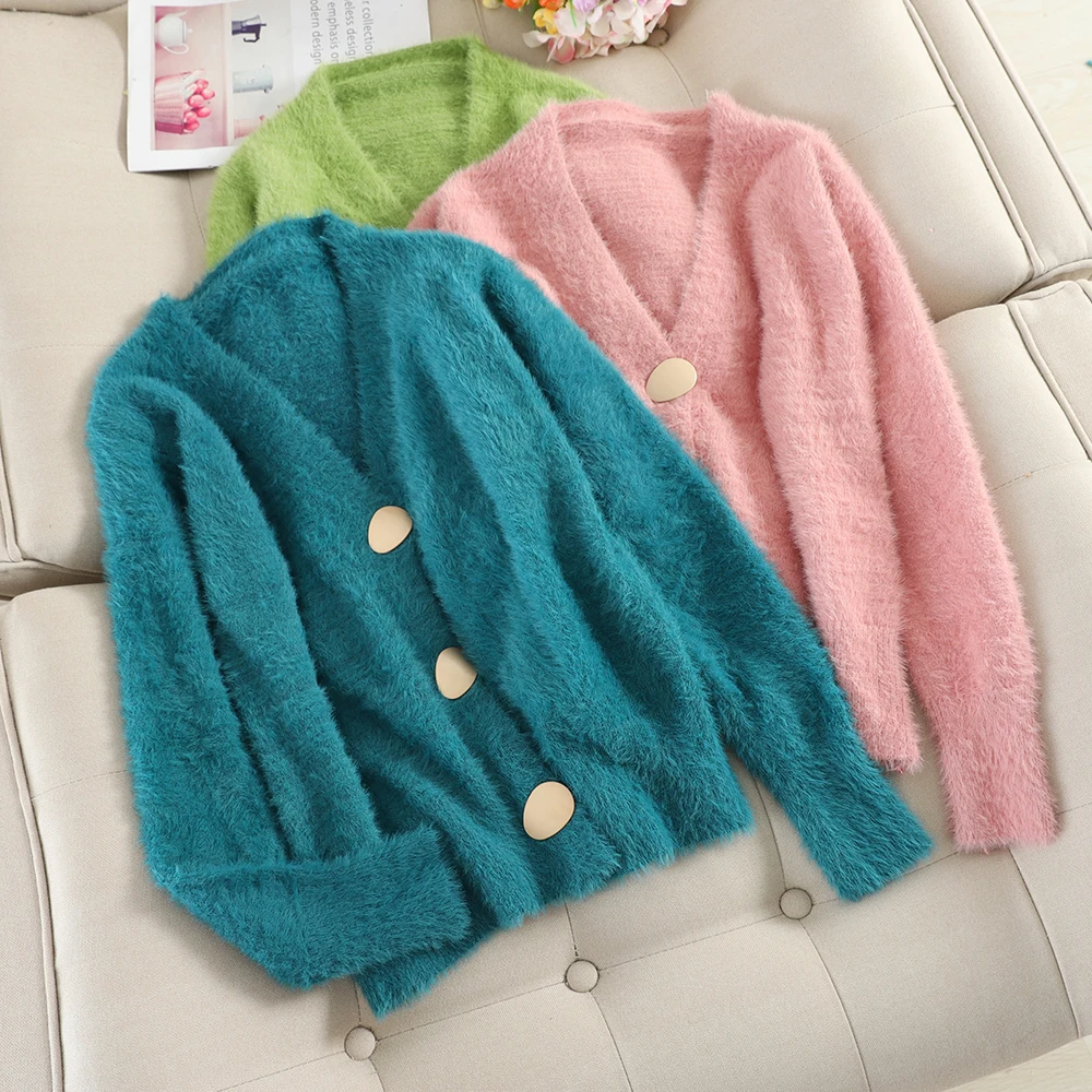 SINGRAIN норковый кашемировый вязаный кардиган Женская мода осень джемпер корейский