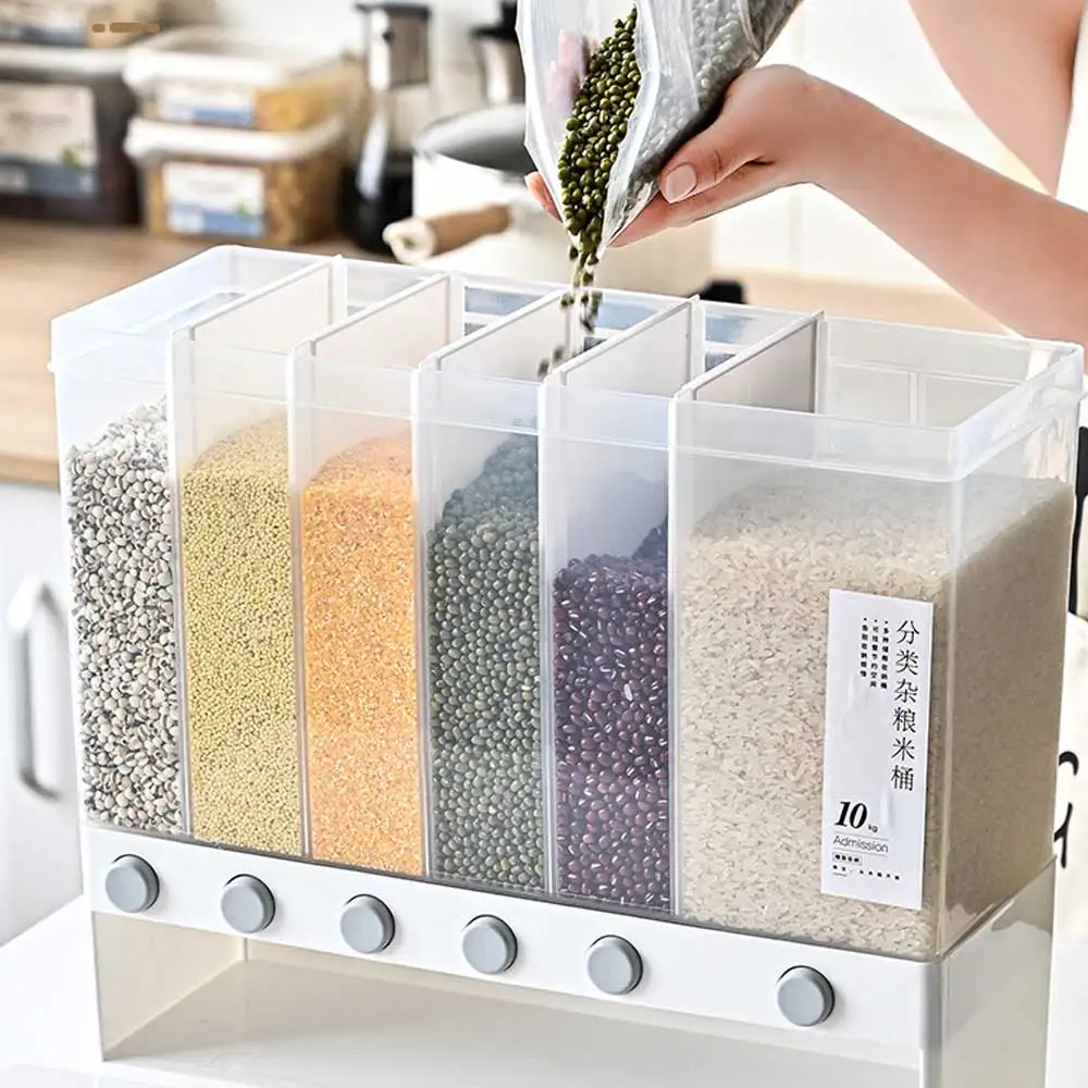 

Wall Mounted Dry Rice Food Container Seperate With 5 Partitions Kitchen Storage Containers Box For Cereals Grain Dispenser