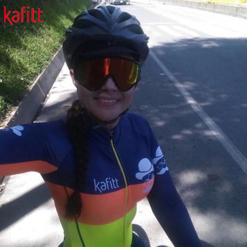 Женский кафетный зимний теплый велосипедный комплект с длинным рукавом