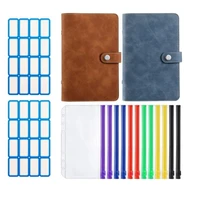 2 pcs 6 ring notebook binder pu leather loose leaf notebook binder cover with 12pcs plastic a6 binder envelopes pouches